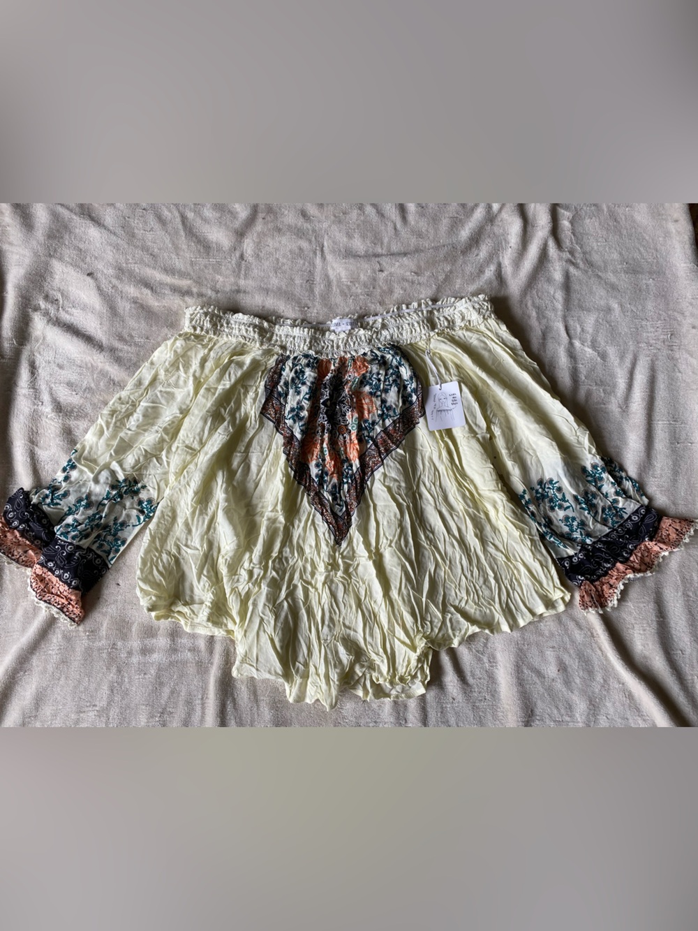 Rue21 Cream Boho Off-Shoulder Blouse with Floral Accents